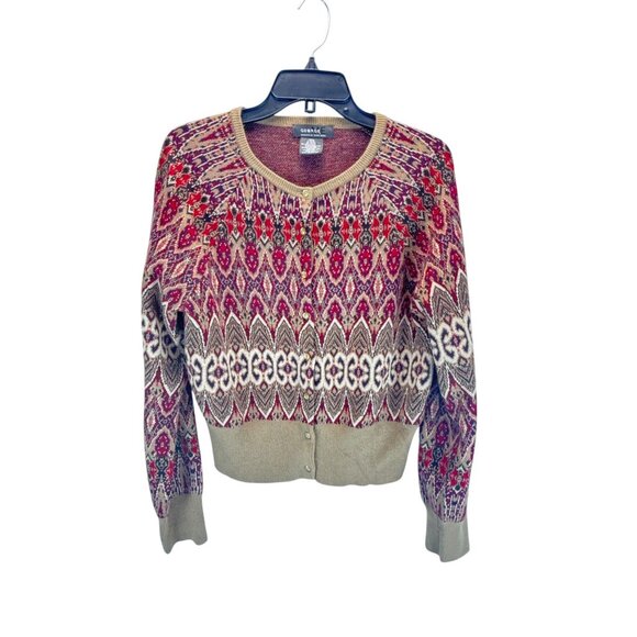 George Designs by Mark Eisen Fair Isle Cardigan Sweater Womens L Button Front - Picture 5 of 8